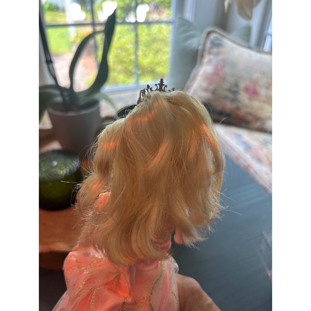 VTG Mattel Barbie Peach One Shoulder Tulle Gown Tiara Necklace Pink Heels 1991 - Picture 7 of 8
